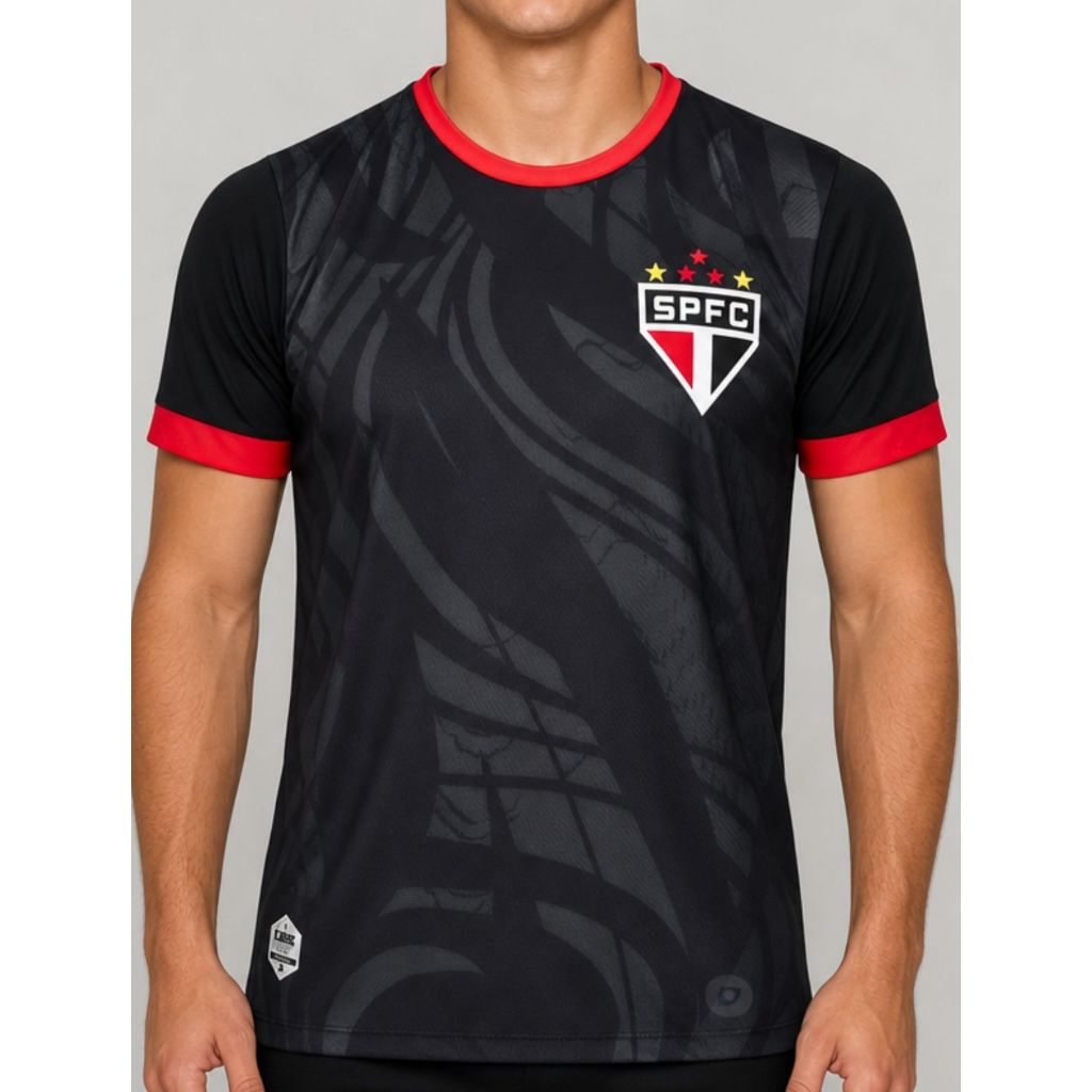 Camiseta São Paulo Fc Retro Classic Masculina Torcedor Preta Oficial - Original