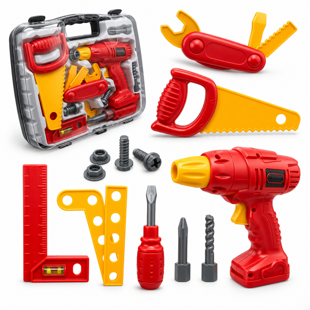 Maleta de Ferramentas Brinquedo Kit Parafusadeira Funcional 13 Peças Infantil