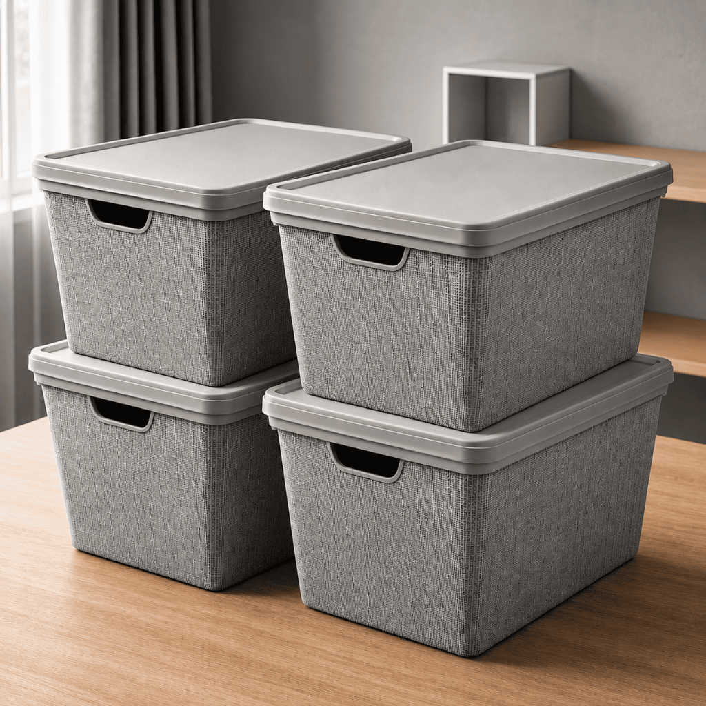 Conjunto 4 Caixas Organizadoras Grande 22 Litros Com Tampa Jaguar