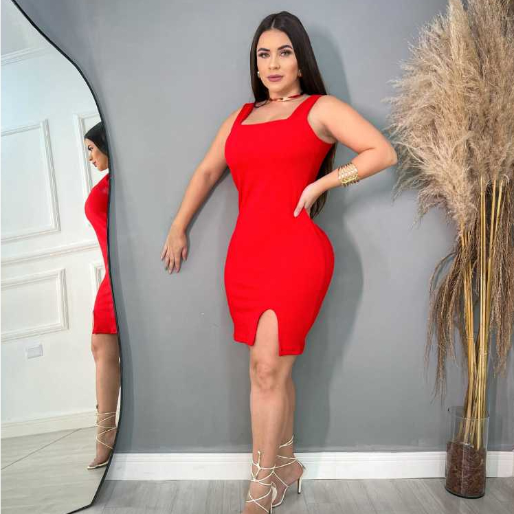 Vestido Feminino Midi Blogueira Tubinho Com Alça Moda Elegante