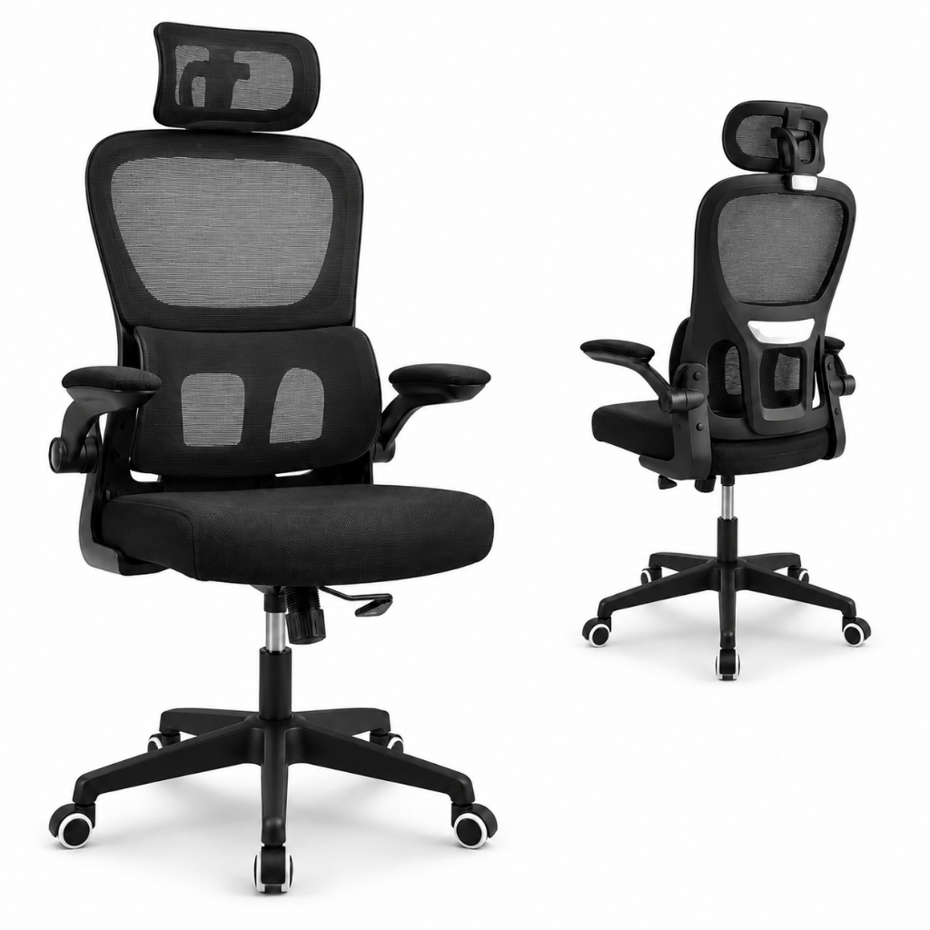Cadeira De Escritório Executiva Preta Reclinável Ergonômica com Apoio de Lombar Mesh 150Kg