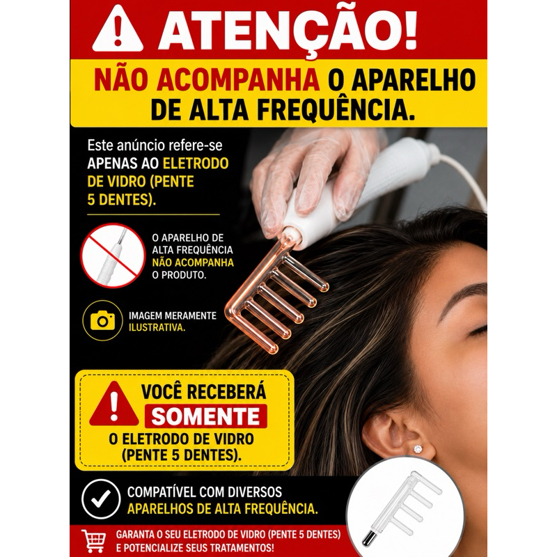 Pente capilar de vidro 5 dentes eletrodo de alta de alta frequência( não acompanha o aparelho de alta frequência )