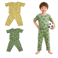 Kit 3 Pijama Manga Curta com Calça Masculino Infantil Menino 02 Ao 16 100% Algodão Fresco Dormir