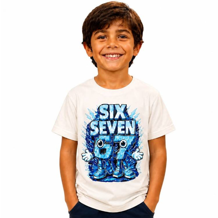 Camiseta Infantil Estampada Six Seven 67 Menino 100% Algodão/Meme Viral/Trend/Tendencia/unissex