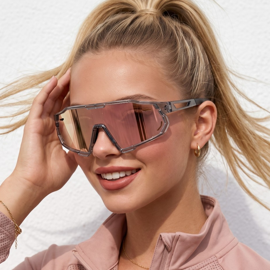 Óculos Esportivo Polarizado Premium Cinza Rose Espelhado Tendencia Blogueira Cor