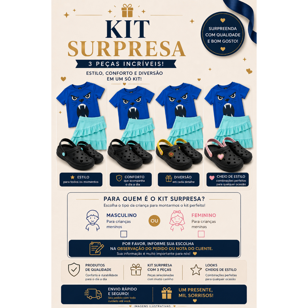 Chinelo Infantil Super Leve Confortável Antiderrapante Macio Unissex Kit Surpresa