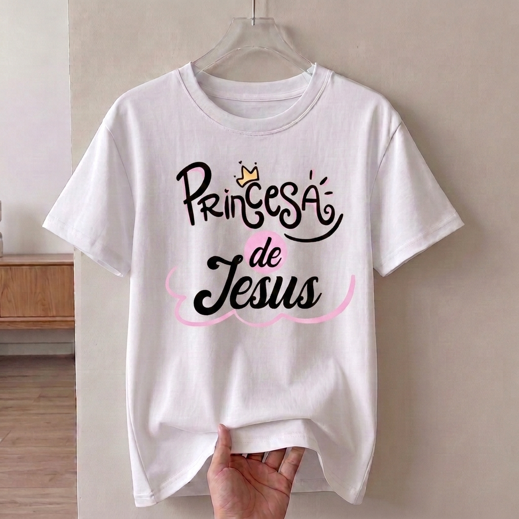T-shirt Camiseta Blusa Infantil Menina Estampa Princesa De Jesus Coroa Algodão Varias Cores