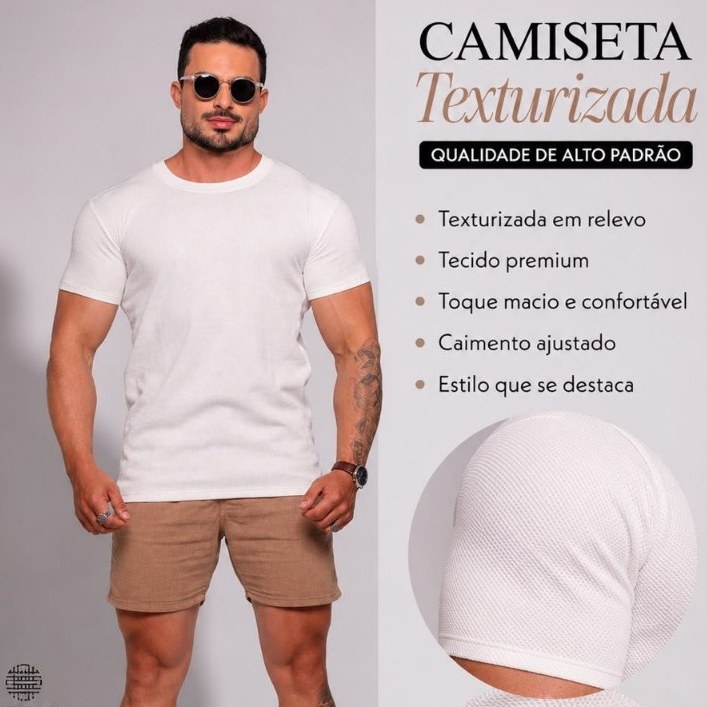 Camiseta Masculina Texturizada  Slim
