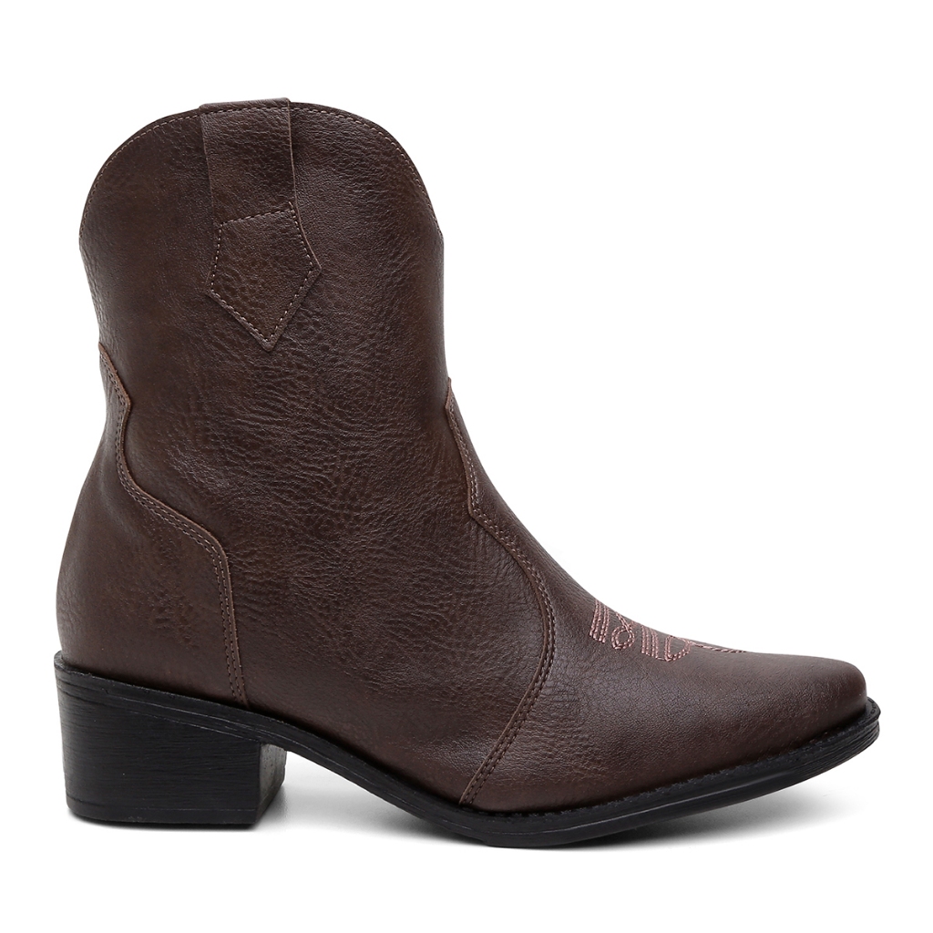Bota Texana Western Feminina Cano Curto Bordada Confortavel