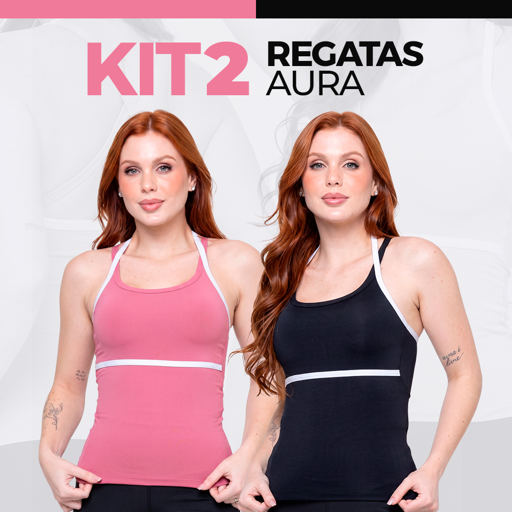 Kit 2 Regatas Feminina Poliamida Alça Dupla Costas Cruzada - Fitness Academia Verão Slim Fit Regatinha