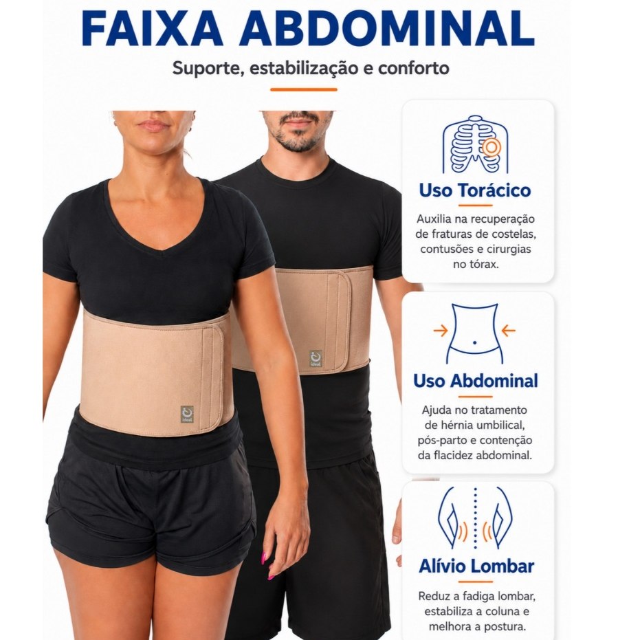 Cinta Modeladora e Postural Alta Compressão Pós Cirúrgica Abdominal Unissex Faixa 1.5 mm de Espessura e 20 cm De Altura