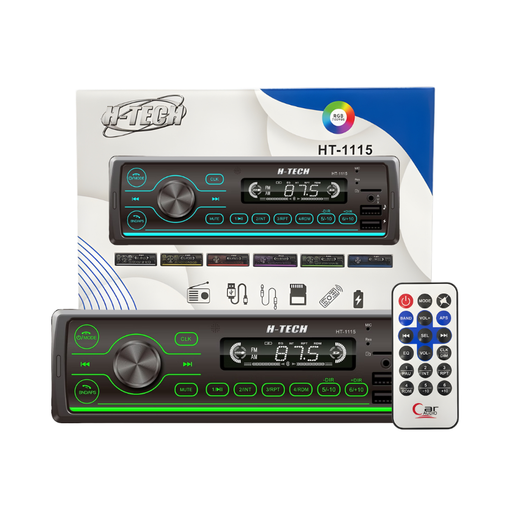 Radio Som Automotivo H-tech 1115 4x45W Rms Usb 7 Cores Aux