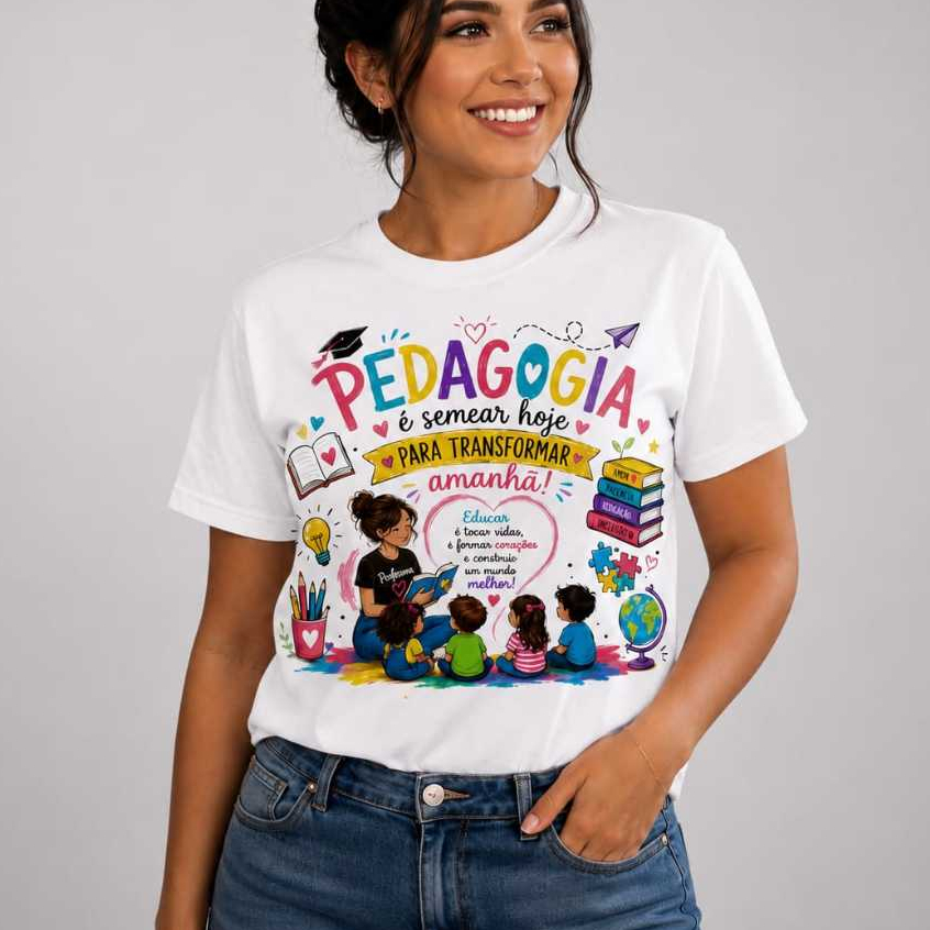 Camiseta Pedagogia Feminina Estampada Professora Educação Infantil Algodão Premium Gola Redonda Presente para Pedagoga