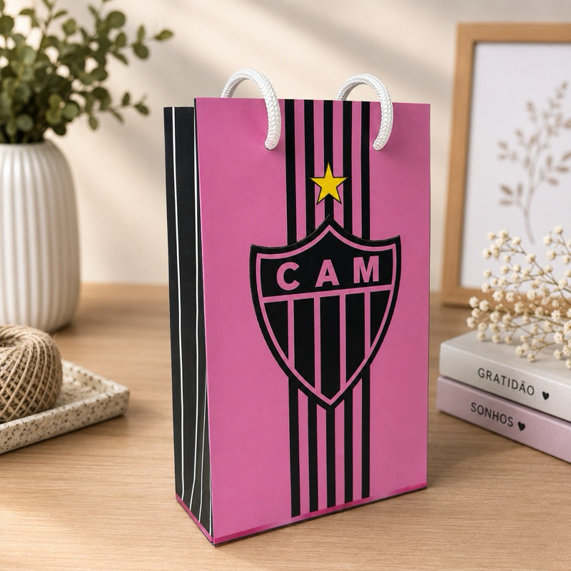 Sacolinha Personalizada - Atlético Rosa-PEGUE E MONTE- Lembrancinhas Personalizada-Aniversário Infantil-lembrancinha