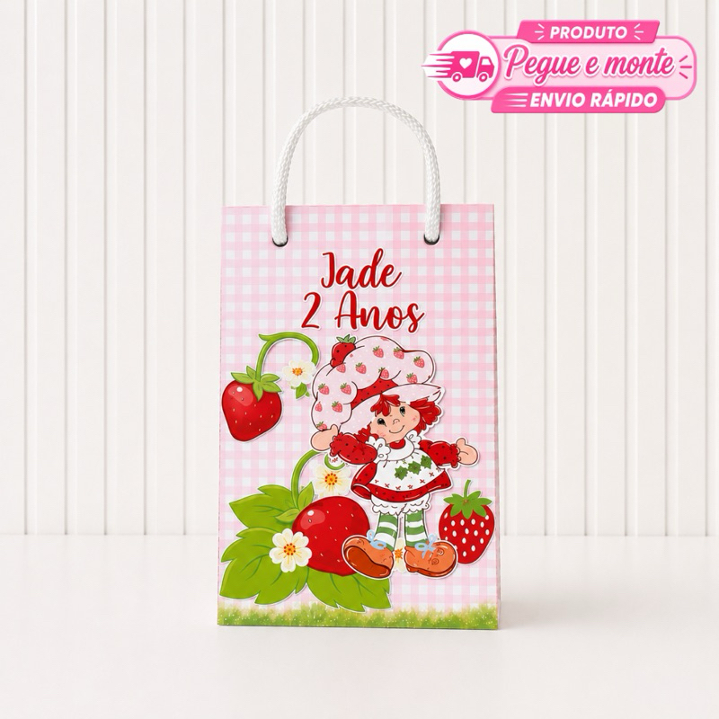 Sacolinha Pequena Moranguinho Personalizado Lembrancinha Para Festa Aniversário Enviado Desmontado