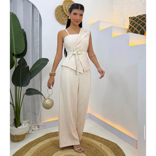 Conjunto Feminino Social Elegante Calça Larga Regata Blazer Acinturada Tendência 2026 feminino Eventos e encontros