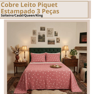 Cobre Leito Piquet Estampado Solteiro Casal Queen King Colcha Luxo