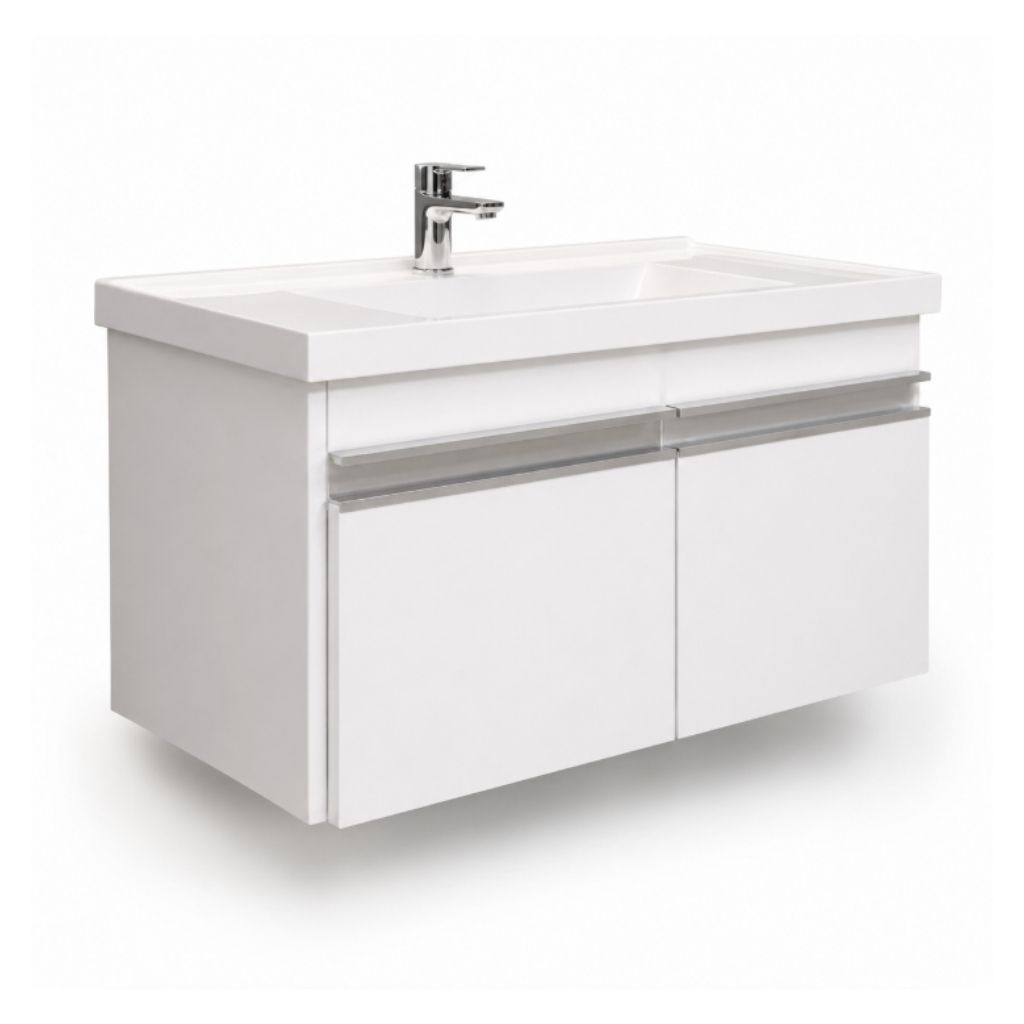 Gabinete Banheiro Compacto com Pia ABS Resistente 2 Portas MDF Lavabo Moderno