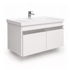 Gabinete Banheiro Compacto com Pia ABS Resistente 2 Portas MDF Lavabo Moderno