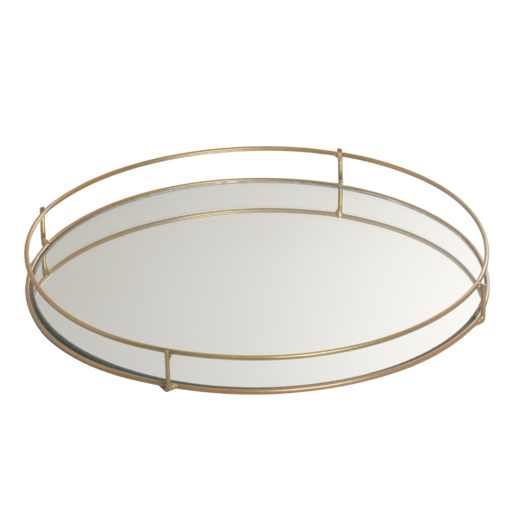 Bandeja Redonda "U" Ouro com Espelho 30x3,5cm