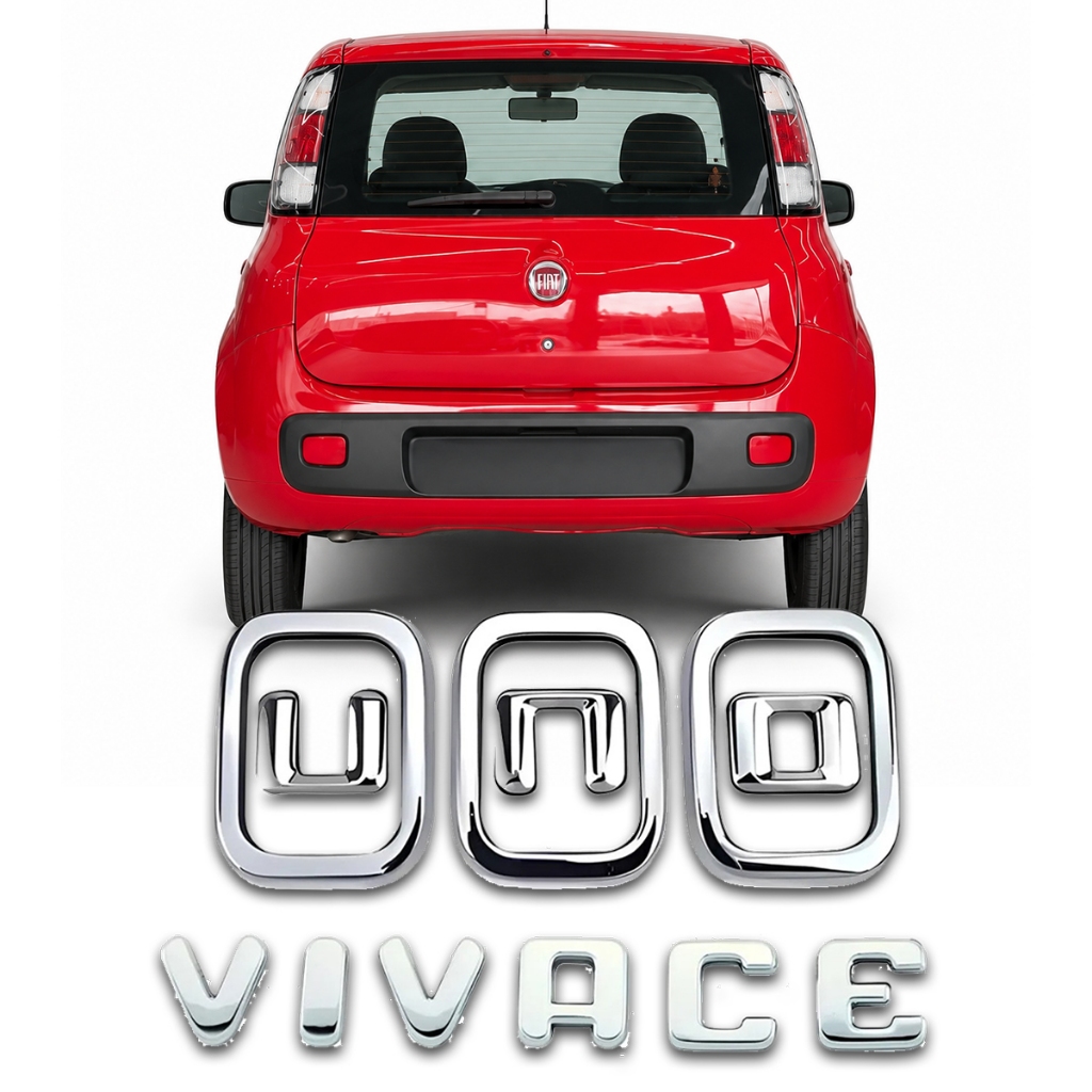 Emblema Letreiro Uno Vivace 2011 A 2021 Logo Cromado Traseiro Porta Mala Lateral