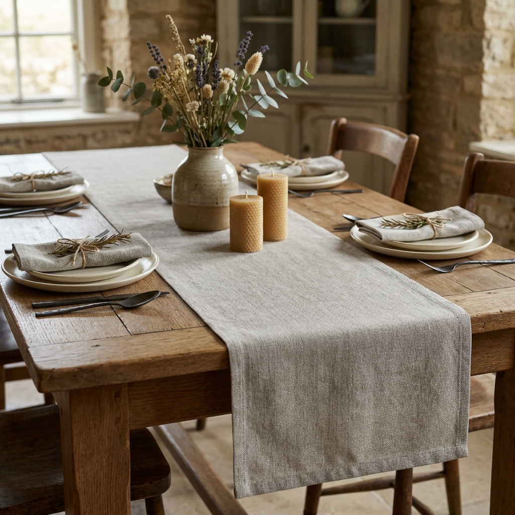 Trilho De Mesa Linho Cru Natural 4 6 8 Lugares Cadeiras Decoração