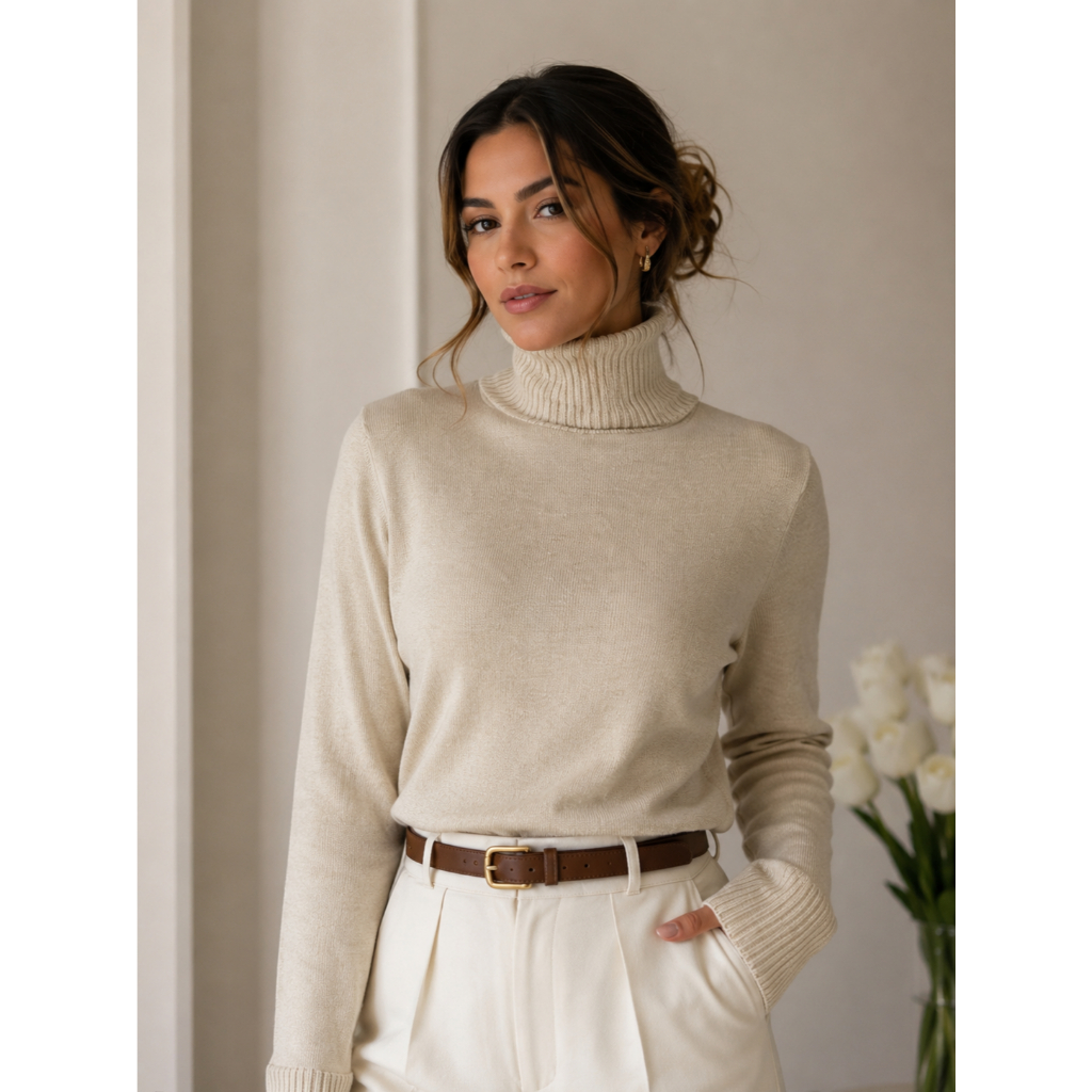 Casaco Feminino Blusa de Frio Tricot Cacharrel Suéter Gola Alta Básico e elegante Moda Outono Inverno Chic
