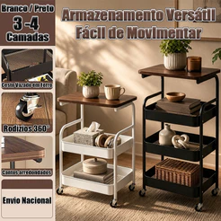 Carrinho Organizador 3~4 Andares em Aço Espessados Organização em Camadas e Roda com Trava I Metal Prateleira