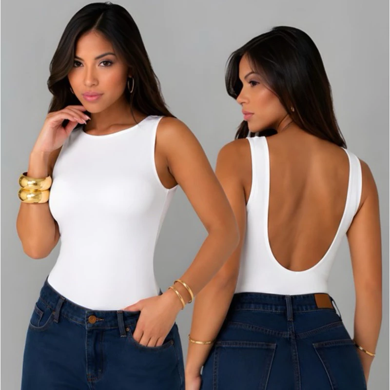 Blusa Body Feminina Costas Nuas Alça Larga Regata Suplex Premium poliéster. — imagem 1