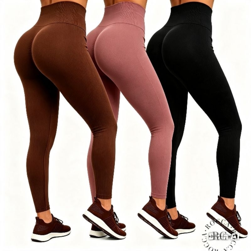 Legging Academia Canelada Feminina Sem Costura, Cintura Alta, Fitness Ideal para Treino Corrida Yoga Modeladora Elástica