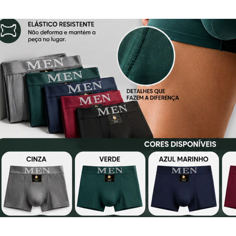 Cueca Boxer Masculina Sem Costura Respirável Confortável Alta Elasticidade Cueca Box Microfibra P/M G/GG Várias Cores