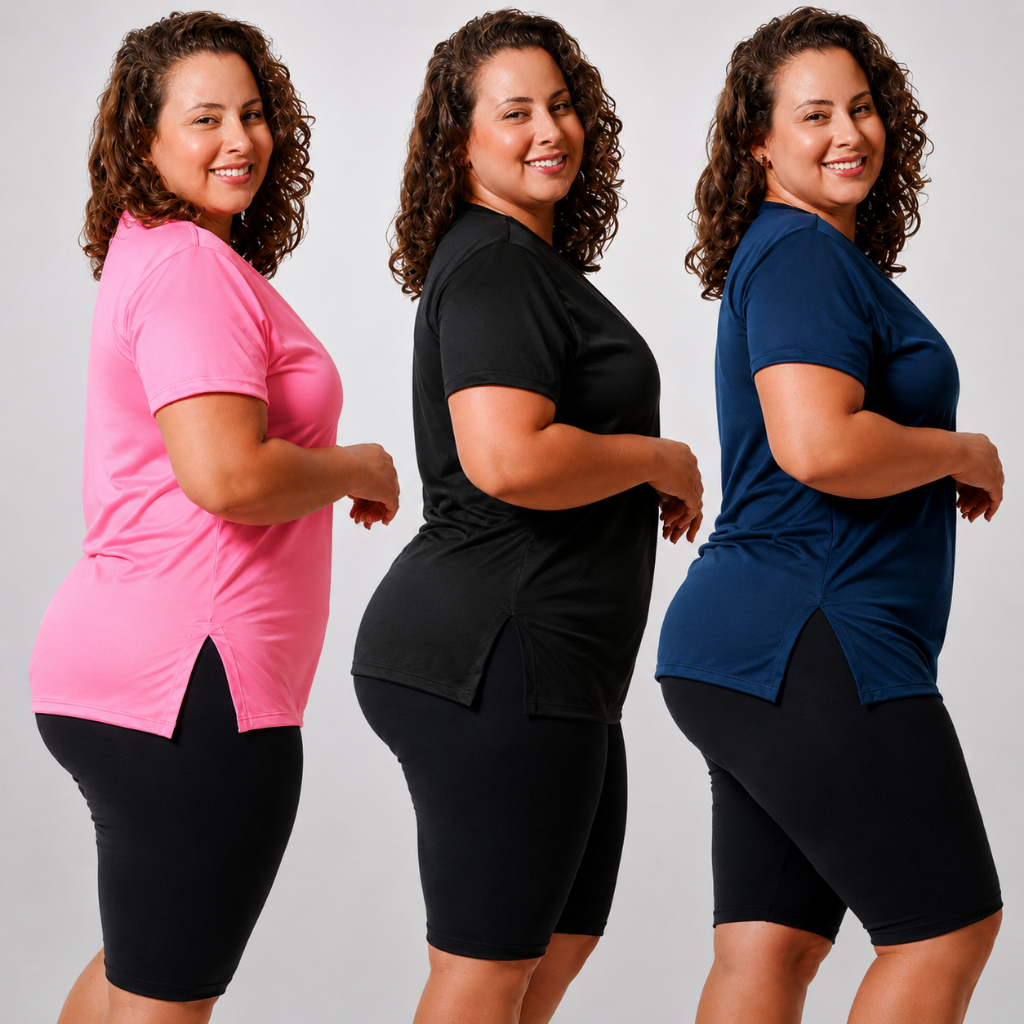 Blusa Fitness Kit 3 peças Leves Defeitos Tapa Bumbum Plus Size Feminina Roupa Academia Dry Fit Curve
