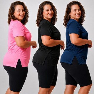 Blusa Fitness Kit 3 peças Leves Defeitos Tapa Bumbum Plus Size Feminina Roupa Academia Dry Fit Curve