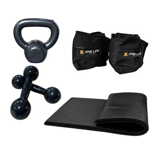 Kit Aeróbico em Casa Caneleira 3kg Halter 1kg Kettlebell 4kg Colchonete Treino Funcional Musculação