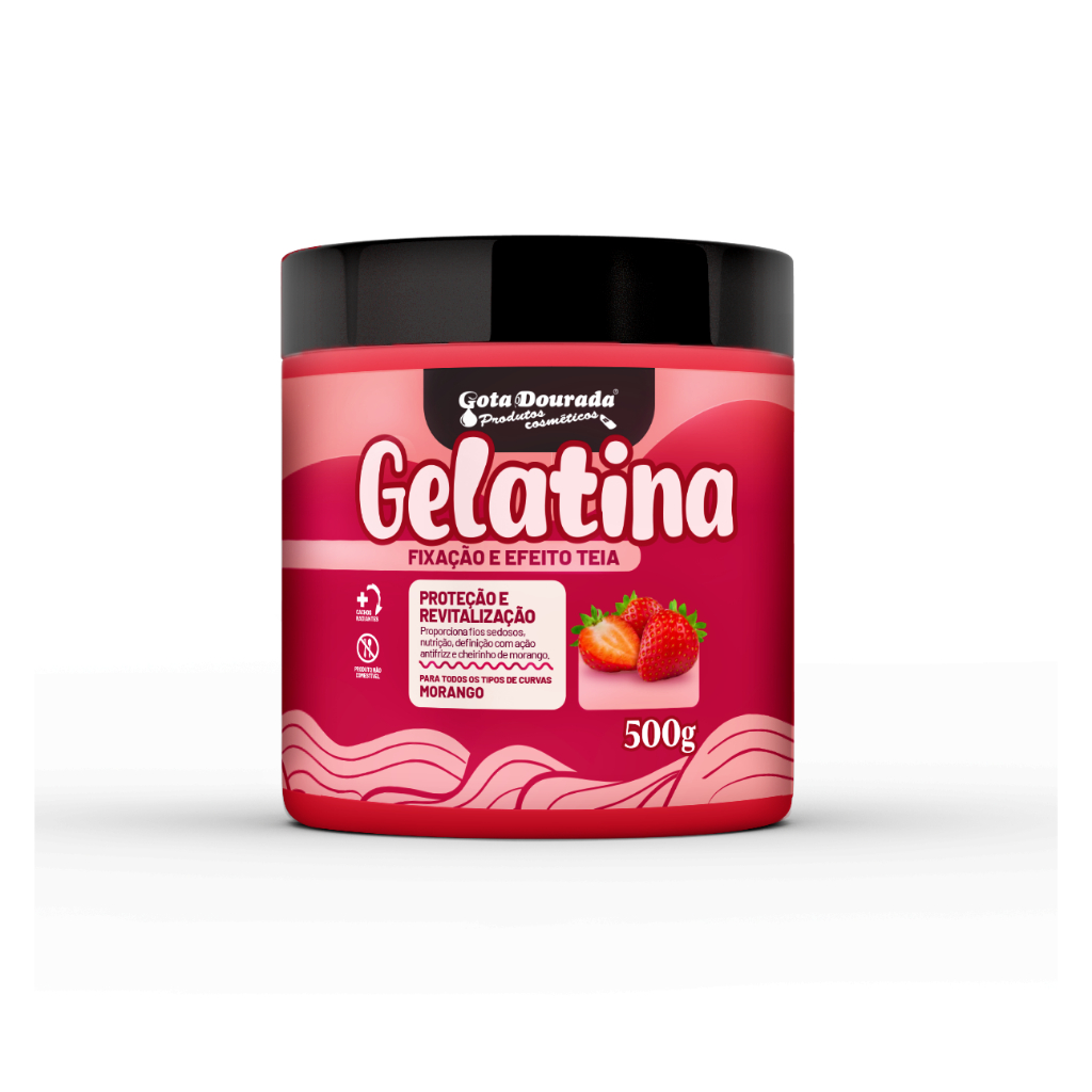 Gelatina Cabelos Cacheados Gota Dourada - Fixação - Morango