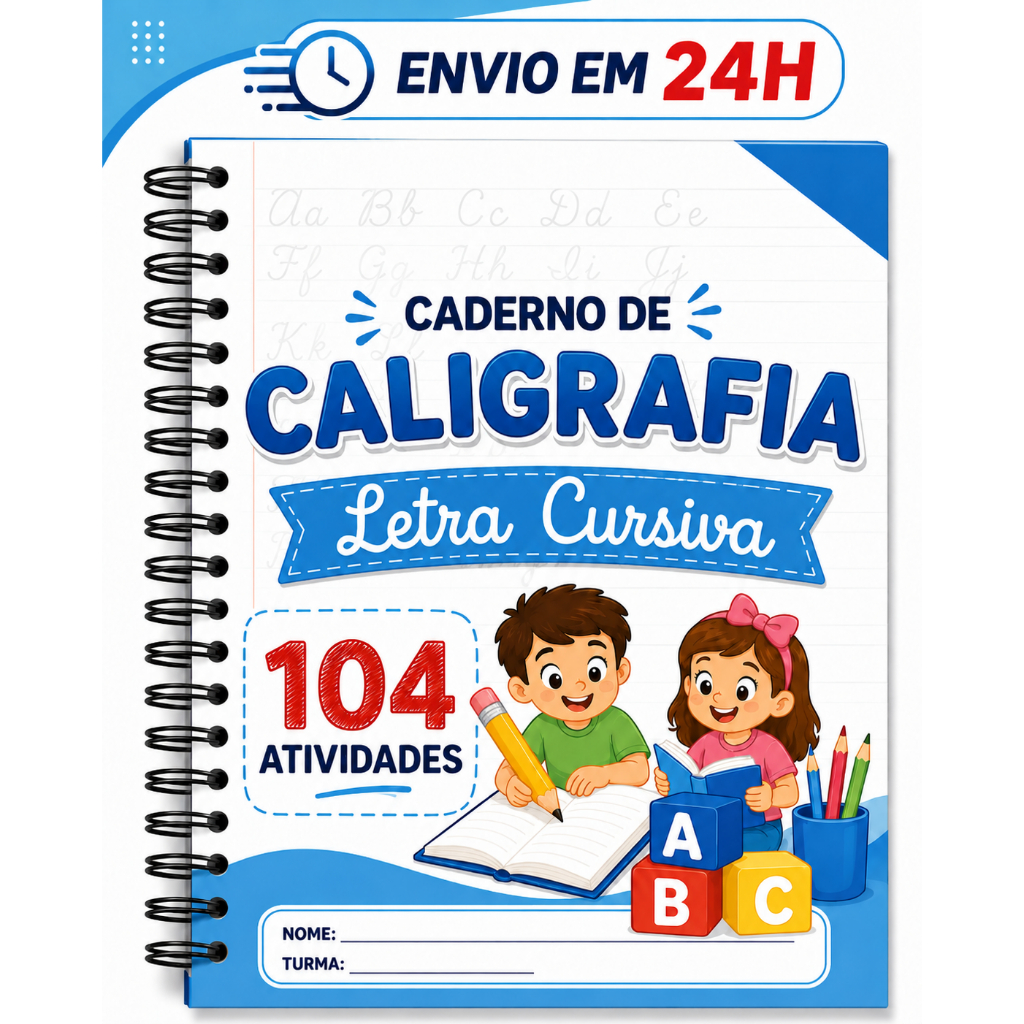 Caderno de Caligrafia Infantil Letra Cursiva Apostila Alfabetização