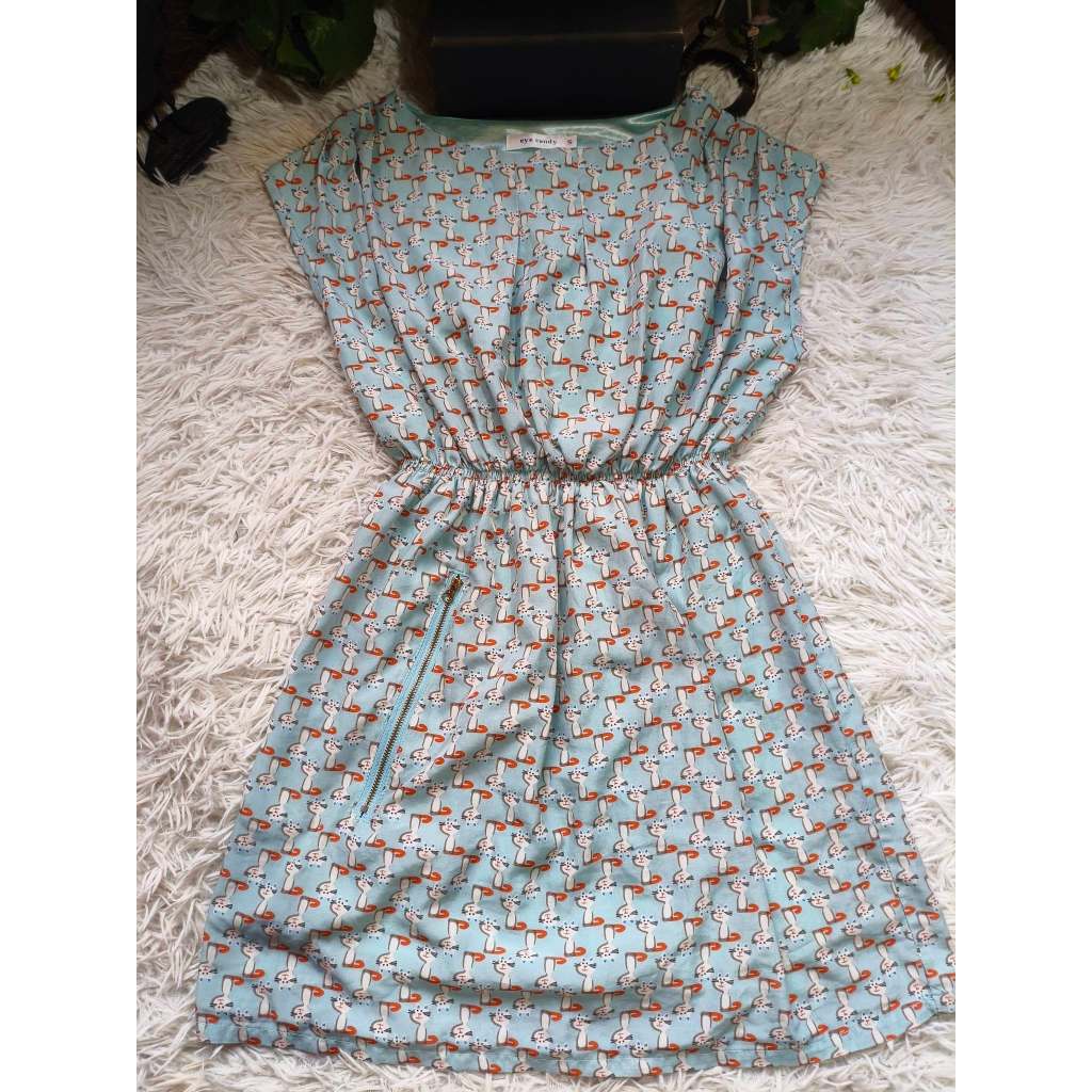 Vestido Juvenil Feminino, Modelo Regata, Crepe Azul Estampado, Tam: 16-S, Marca: Bethy.bethy