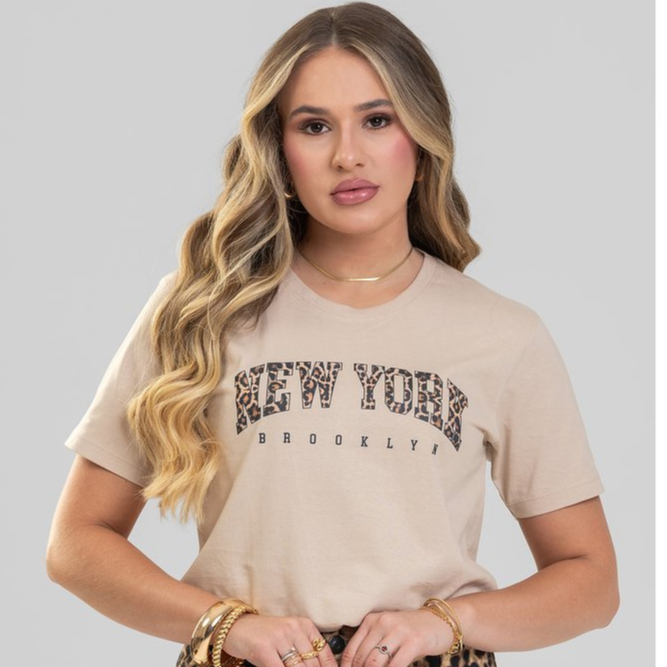 Camiseta Feminina Em Algodão 100% Premium Chocolate New York Estampa Animal Print
