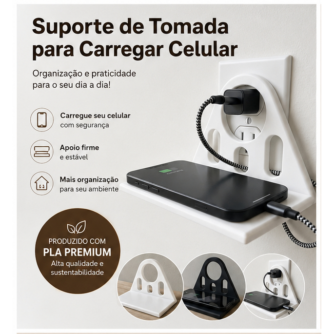 Suporte para Celular Tomada Carregador Parede Universal Porta Celular Organizador de Cabos Prateleira Resistente