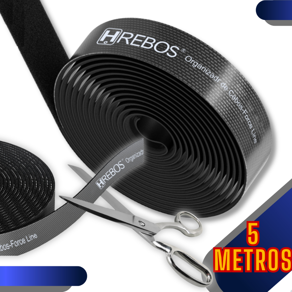 Fita Organizadora de Fios e Cabos, Rolo de 5 Metros em Velcro Abraçadeira Fecho Presilha Organizador