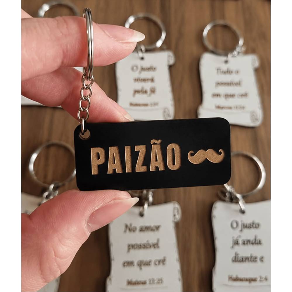 Kit 100 Chaveiros Dia dos Pais em MDF Preto com Gravação a Laser | Presente para Pais | Atacado | Lembrancinhas