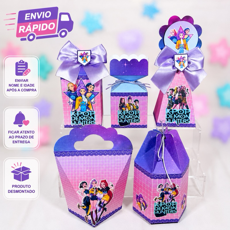 kit Caixinhas Personalizadas para Festa GUERREIRAS DO K POP 1 Lembrancinhas de Aniversário DESMONTADO.