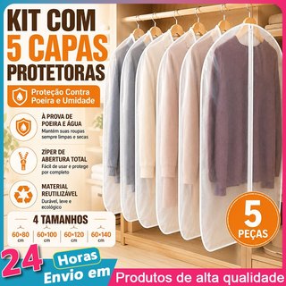 Kit 5 Capa Protetora para Roupas Anti Poeira Anti Mofo Organizador Guarda Roupa Transparente PEVA para Casaco Vestido