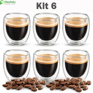 Conjunto com 6 Copos de Vidro Térmico Dupla Parede para Café Expresso 80ml
