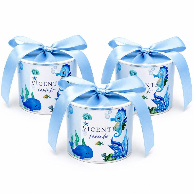 Kit Mini Tubolata Personalizada 5x6 cm - Lembrancinha Festa Aniversário Infantil - Tema Fundo do Mar