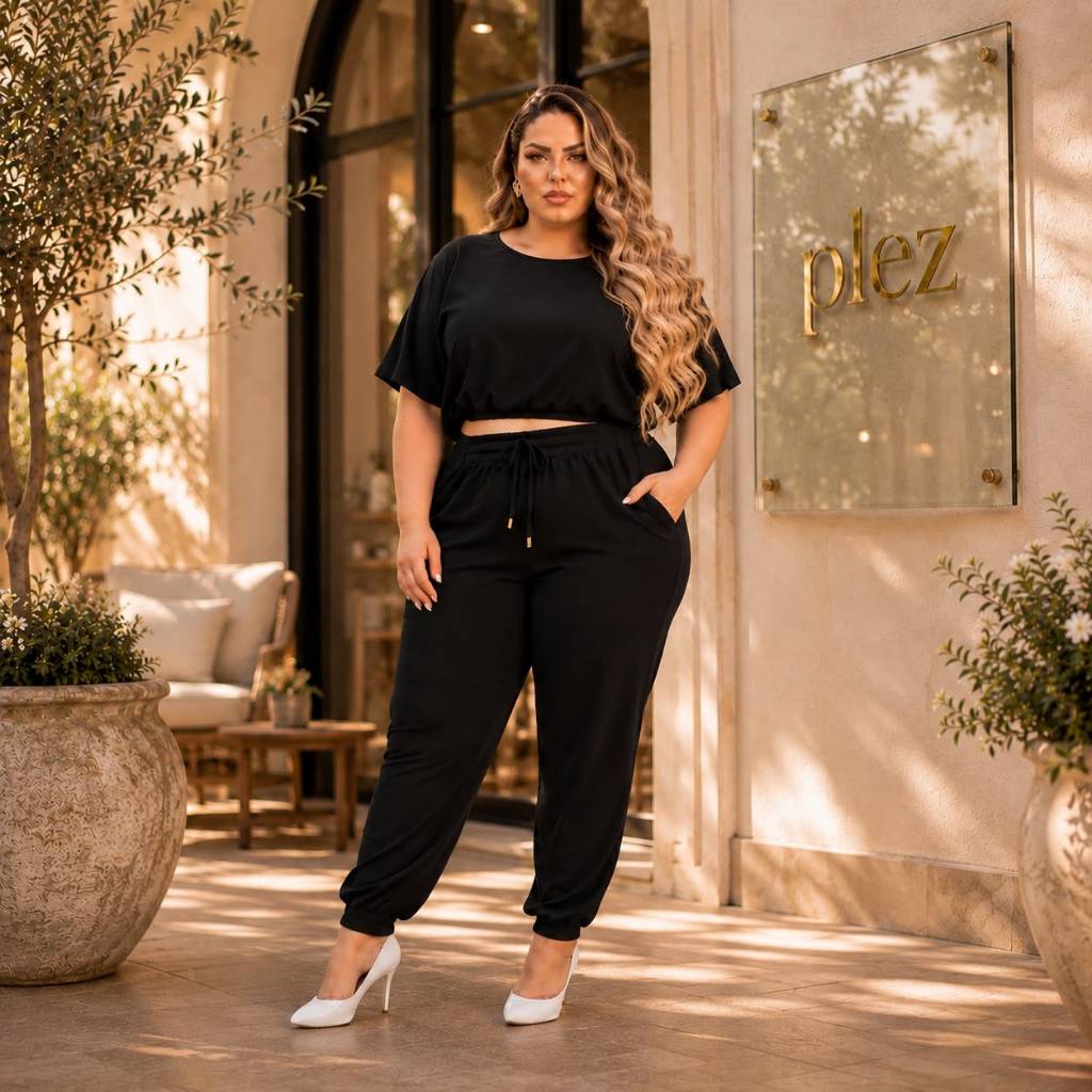 Conjunto de calça FORRADA jogger, blusa com manga casual para trabalho eventos confortável Moderno.