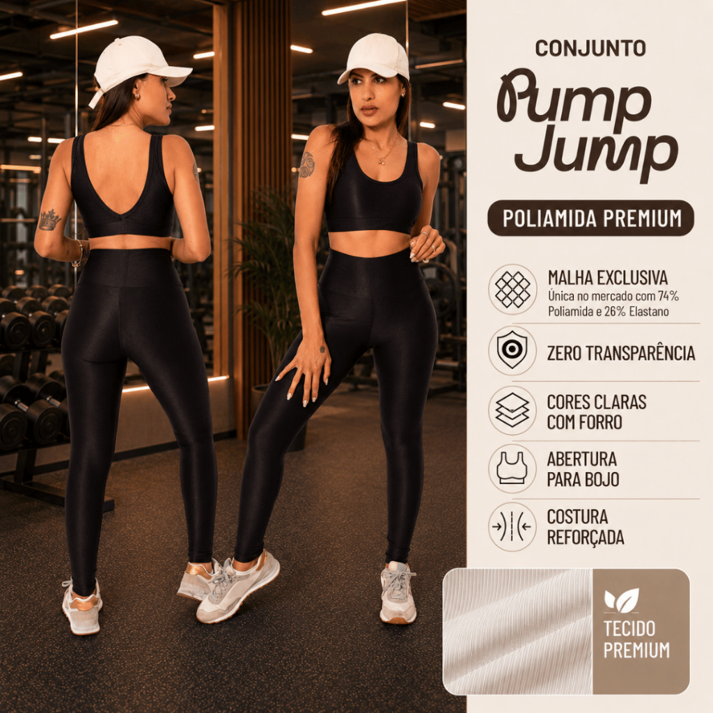 Conjunto Fitness Feminino Top Regata + Legging Cintura Alta Micro Canelada Poliamida Premium Academia
