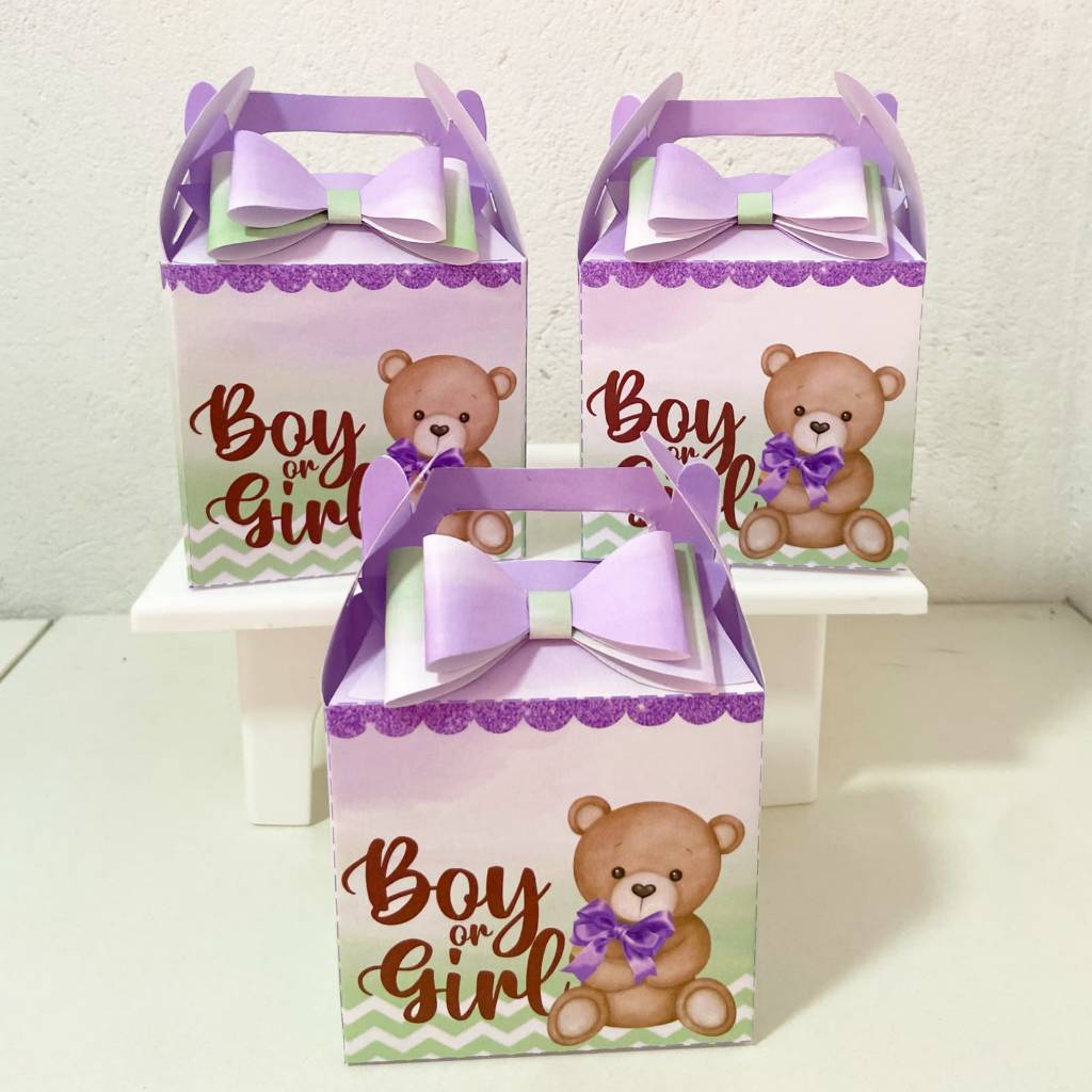 Kit Lembrancinhas Personalizadas Chá Revelação Lilás e Verde/ Caixinhas Personalizadas Chá Revelação