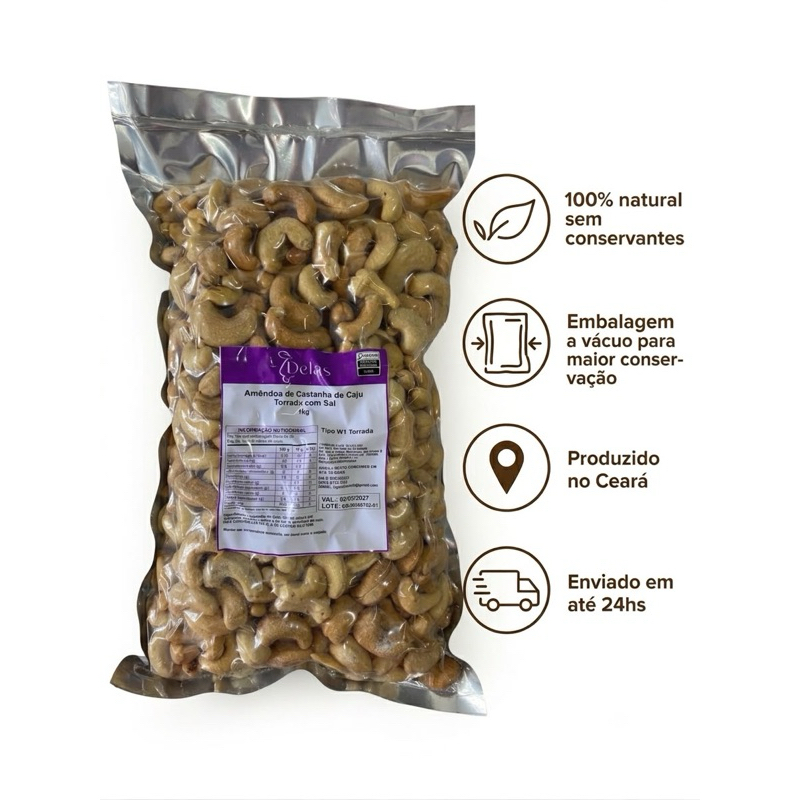 Castanha de Caju W1 Inteira Torrada com Sal Selecionada | 250g 500g 750g 1kg
