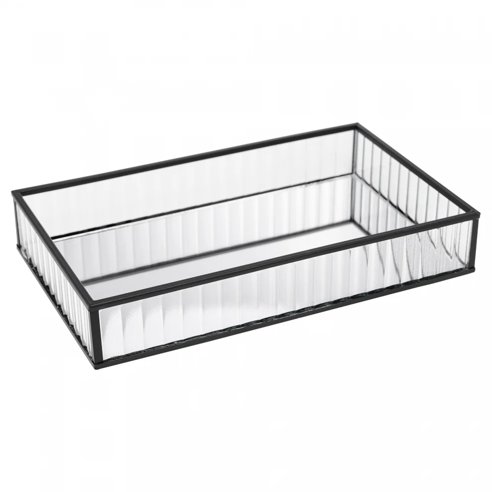Bandeja Lyor de Metal com Espelho Preta 20cm x 30cm x 4cm